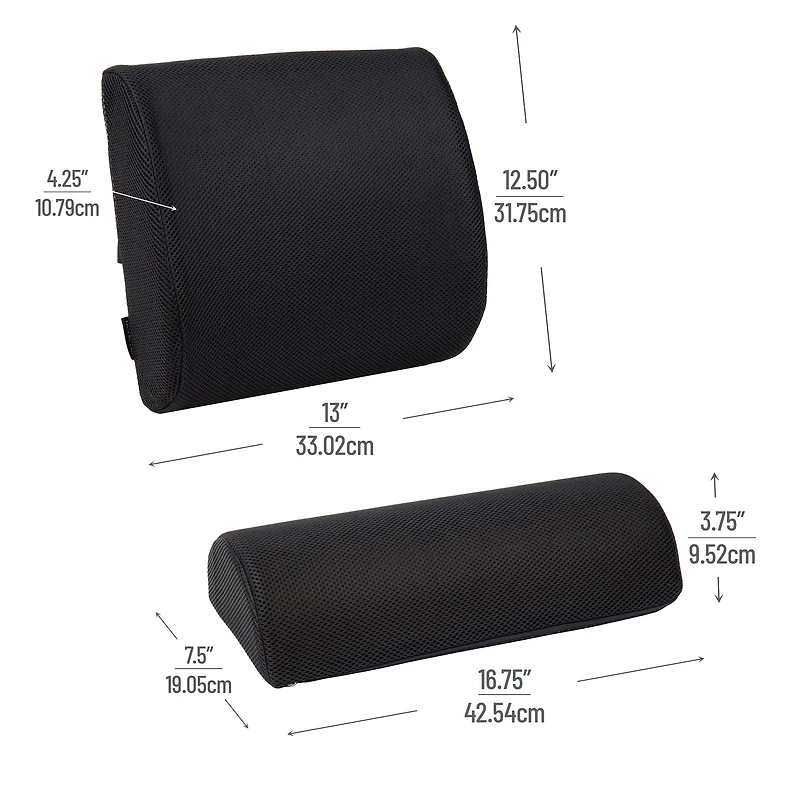 Mind Reader Harmony Collection Black Ergonomic Back and Footrest Set