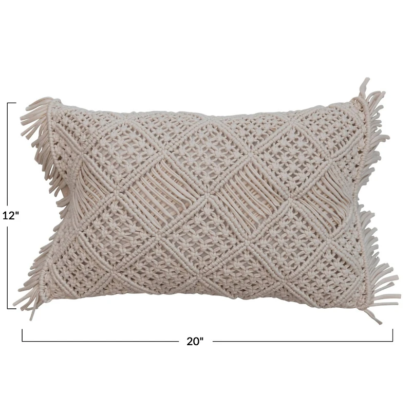 Hello Honey® Ivory Boho Macramé Lumbar Pillow with Fringe