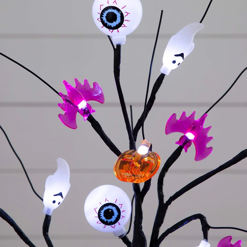 2ft. Pre-Lit Artificial Halloween Eyeballs, Ghosts, Bats & Pumpkins 24 LED Lighted Ornament Tree