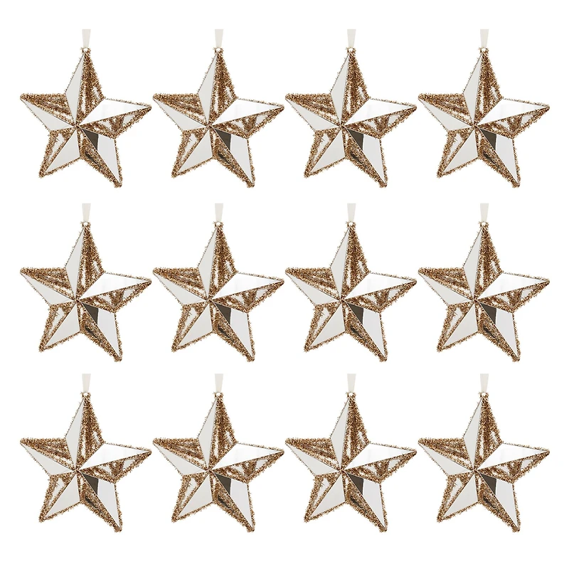 8.5" Gold Tinsel Star Ornaments, 12ct.