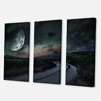 Designart - Rural Road Through The Meadow Under Full Moon