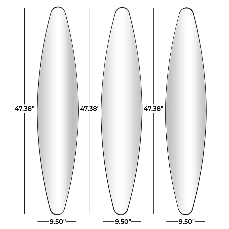 10" x 47" Black Metal  Elongated Oval Wall Mirror Set