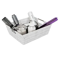 Simplify White Shelf Storage Rattan Tote Basket