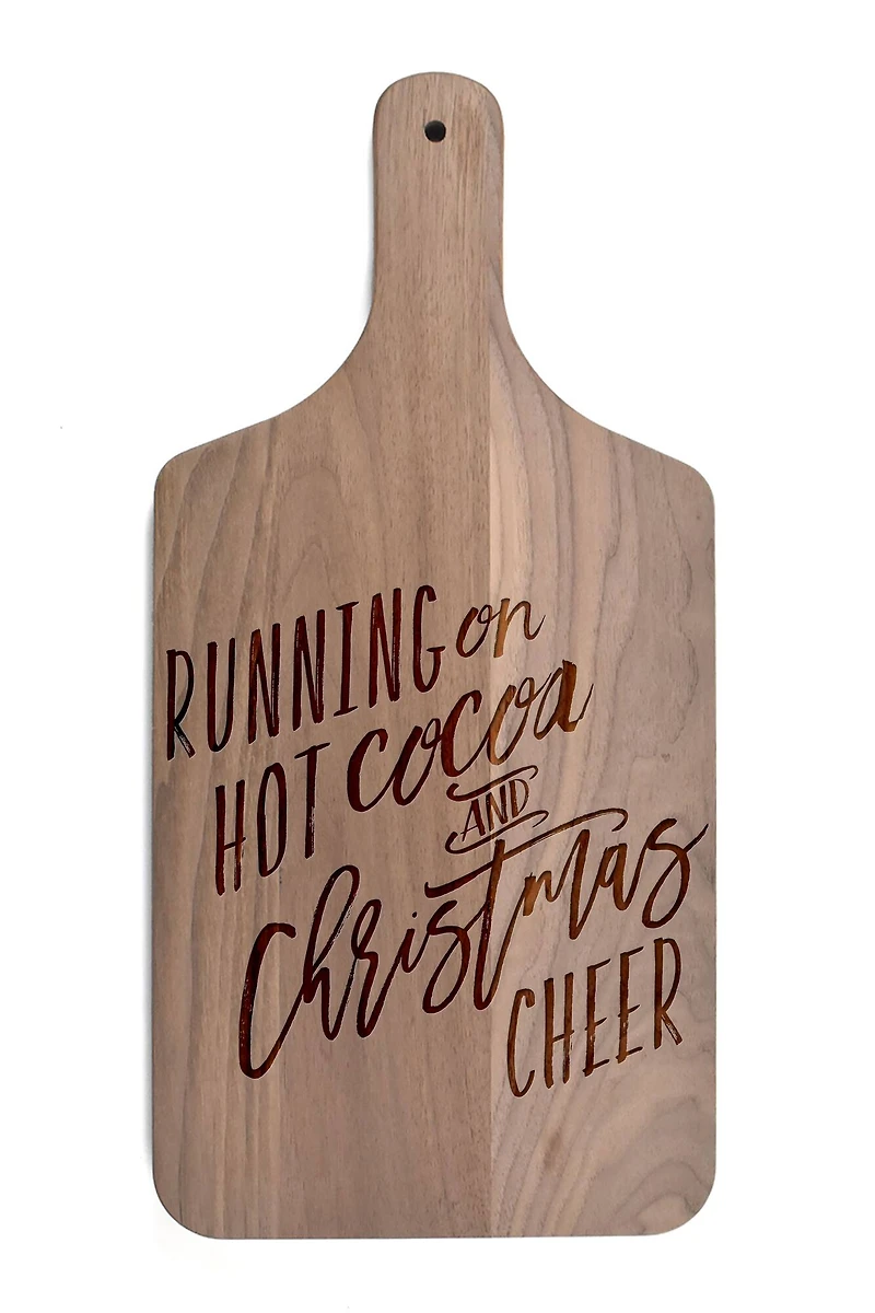 17" Running on Hot Cocoa & Christmas Cheer Walnut Paddle Cutting Board
