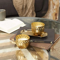 7oz. Jasmine Scented Candles in Cut Out Gold Bowls and Tray
