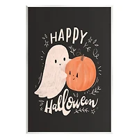 Stupell Industries Happy Halloween Smiling Ghost Pumpkin Wall Plaque Art