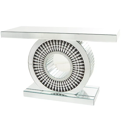 Silver Wood Mirrored Crystal Console Table 47" x 16" x 30"