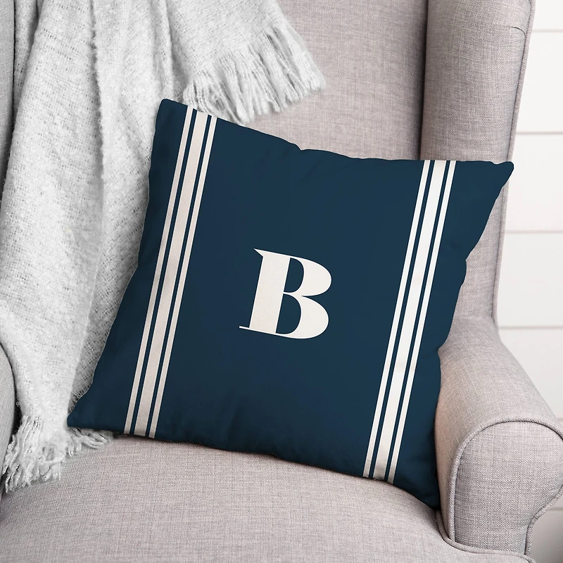 Navy Striped Monogram Throw Pillow