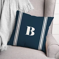 Navy Striped Monogram Throw Pillow