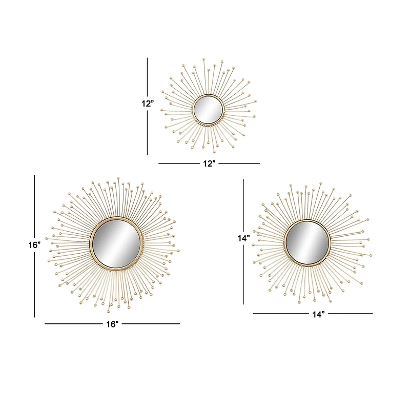 Gold Metal Glam Wall Mirror Set
