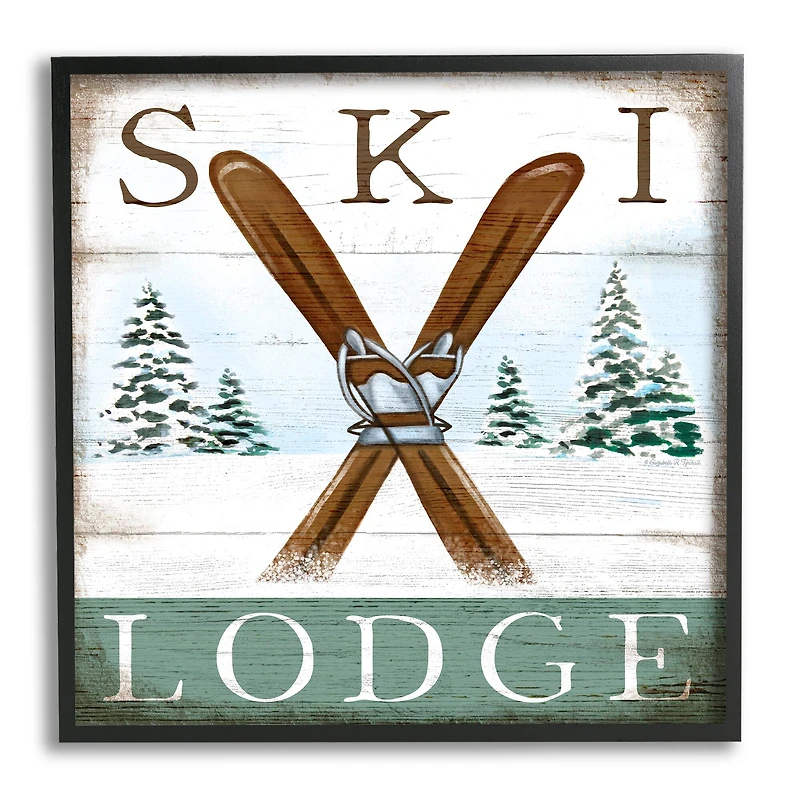 Stupell Industries Ski Lodge Rustic Cabin Sign Snowy Tree Forest Framed Wall Art