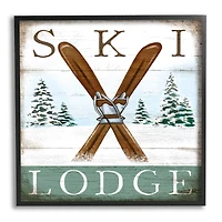 Stupell Industries Ski Lodge Rustic Cabin Sign Snowy Tree Forest Framed Wall Art