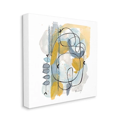 Stupell Industries Modern Leaf Line Abstraction Yellow Blue Watercolor Canvas Wall Art