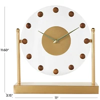 11.5" Gold Metal & Acrylic Face Decorative Clock with Wood Ball Accents