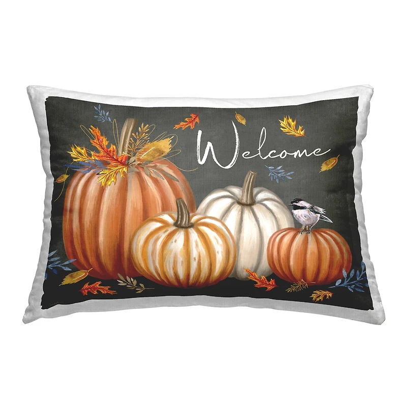 Stupell Industries Welcome with Autumnal Pumpkins Decorative Printed Throw Pillow