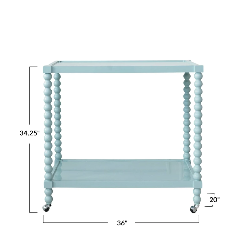 Hello Honey® Blue Rubberwood 2-Tier Bar Cart on Wheels, Blue