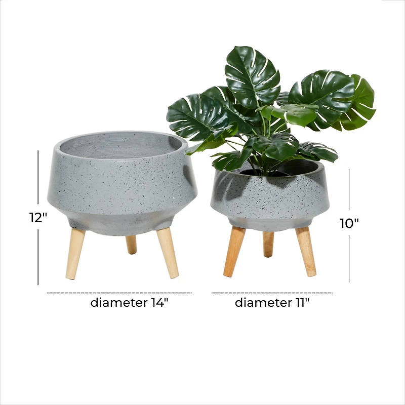 Set of 2 Grey MgO Contemporary Planter 12", 10"