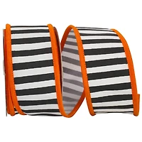Reliant 2.5" x 10yd. Black & White Railroad Stripes Halloween Wired Ribbon