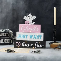 Glitzhome® 11.75"H Halloween Lighted Pink Wooden Ghost Block Word Sign