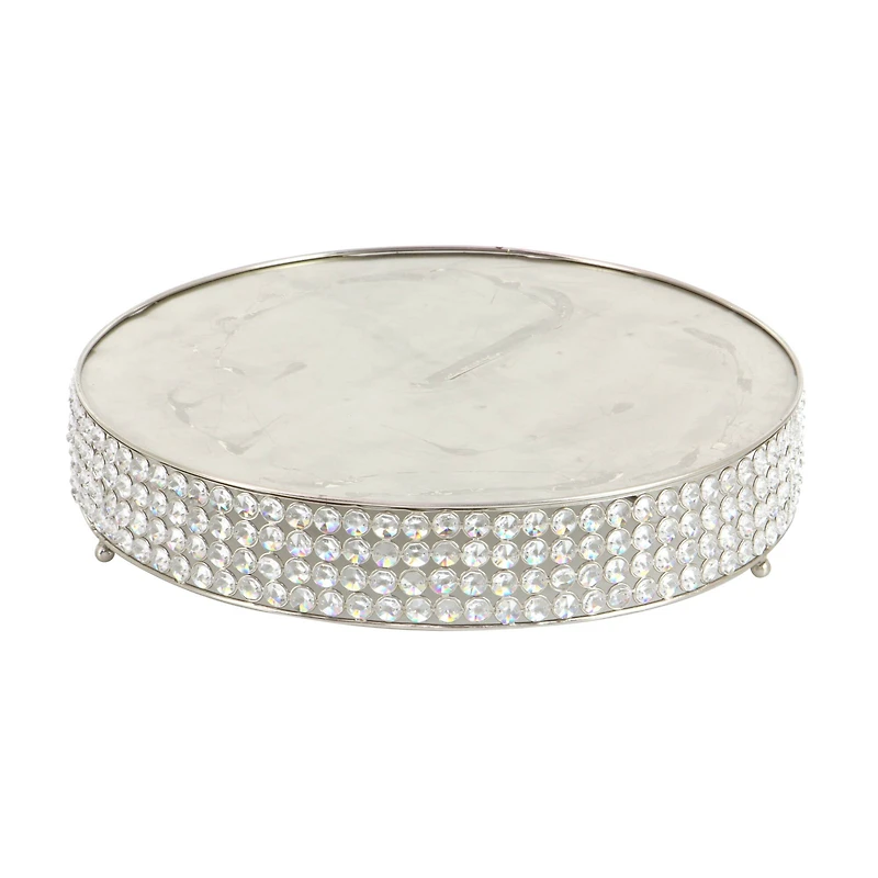 Glam Round Silver Metal and Glass Bead Cake Stand, Set of 3, 3"
