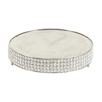 Glam Round Silver Metal and Glass Bead Cake Stand, Set of 3, 3"