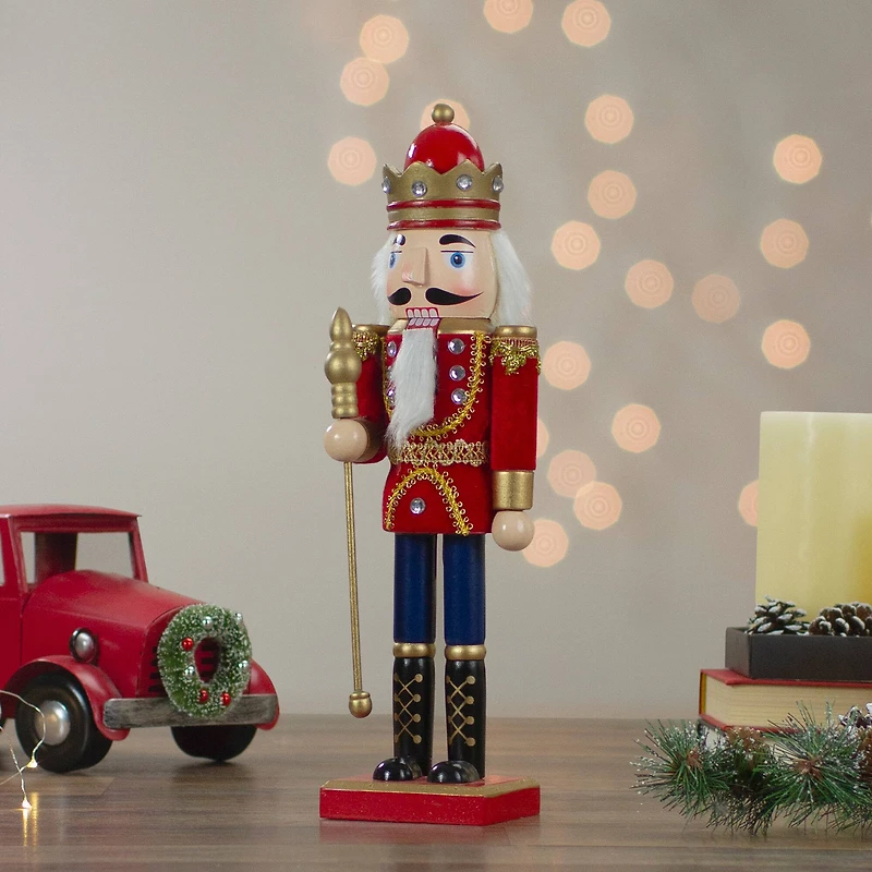 14" Wooden Nutcracker King with Scepter