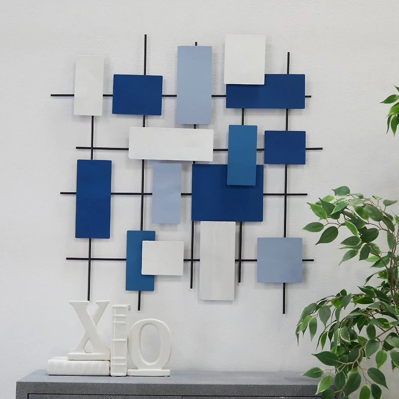 CosmoLiving by Cosmopolitan Blue Metal Overlapping Stripes Geometric Wall Decor 29" x 2" x 30"