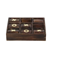 Dark Brown Mango Wood Tic-Tac-Toe Set