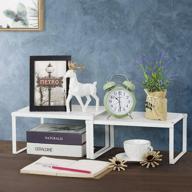 NEX™ White Expandable Counter Cabinet Shelf Organizer Set