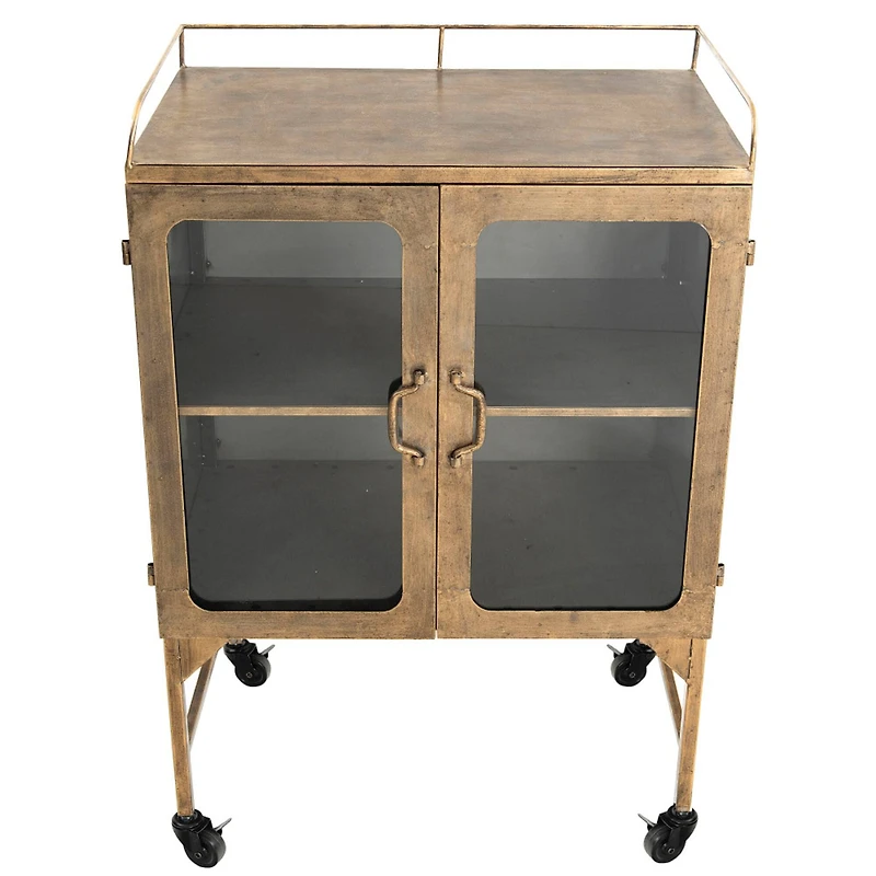 Hello Honey® Gold Metal Cabinet with Locking Caster Wheels & Glass Doors