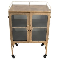 Hello Honey® Gold Metal Cabinet with Locking Caster Wheels & Glass Doors