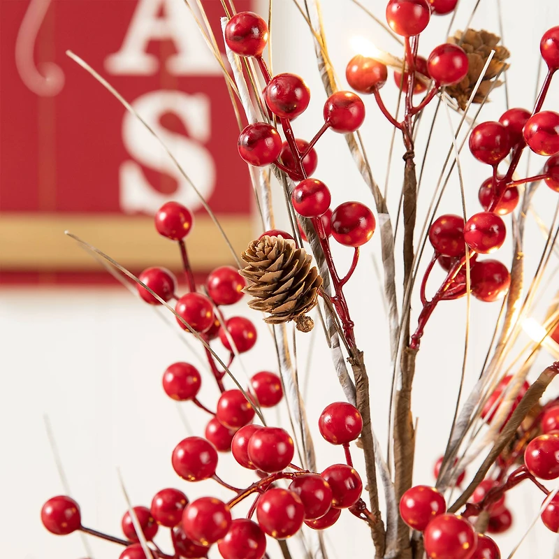 3ft. Pre-Lit Berry & Pinecone Artificial Urn Christmas Porch Tree, Warm White LED Lights