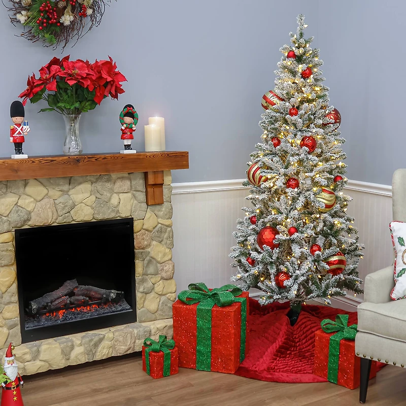 6.5ft. Pre-Lit Snowy Chatham Slim Artificial Christmas Tree, Warm White LED Lights