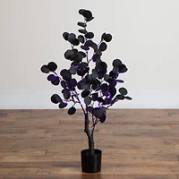 3ft. Pre-Lit Artificial Halloween Black Eucalyptus Tree with 80 Orange & Purple LED Lights