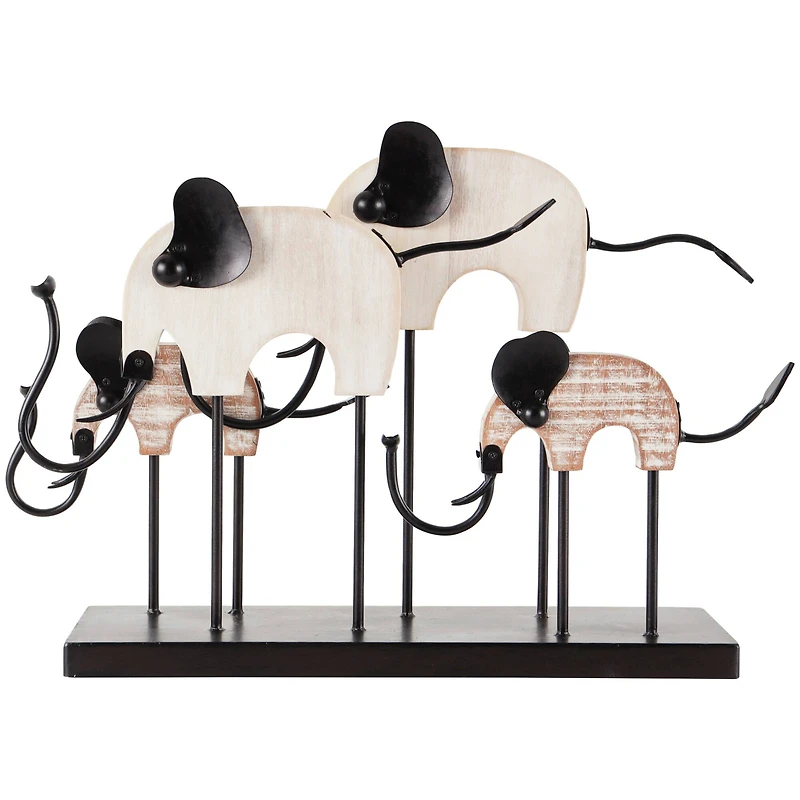 23" Black & White Metal Elephant Overlapping Sculpture