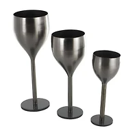 Silver Wine Glass Inspired Metal Planter Set