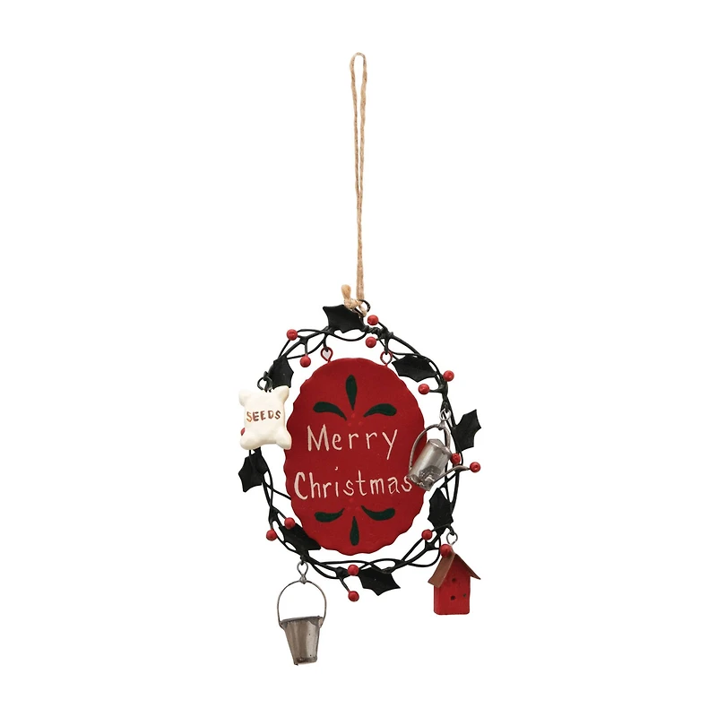 Hello Honey® 4.75" Hand-Painted Merry Christmas Metal Wreath Ornament