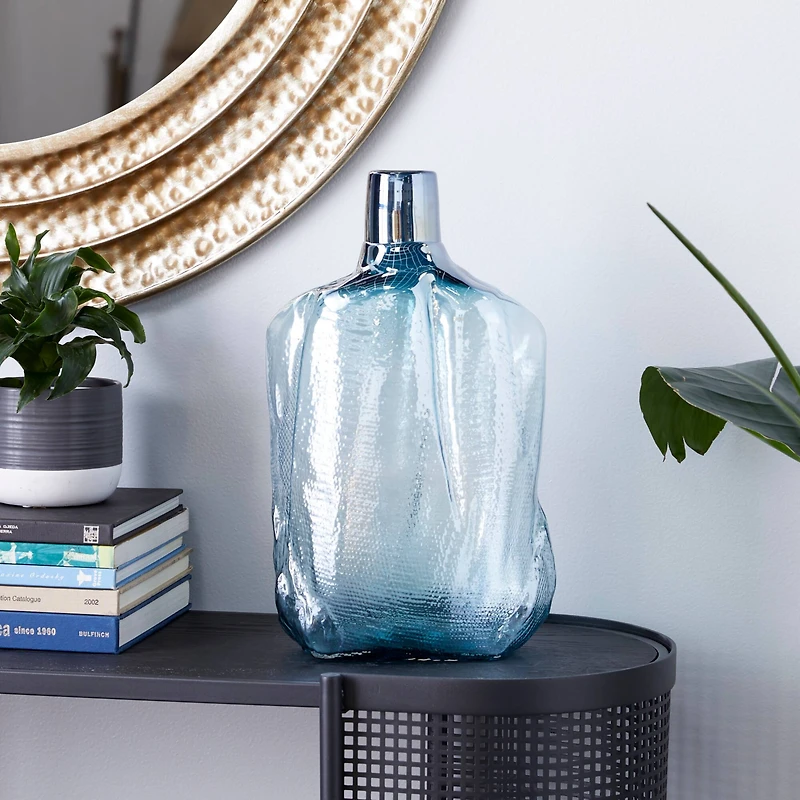 16" Blue Modern Glass Vase