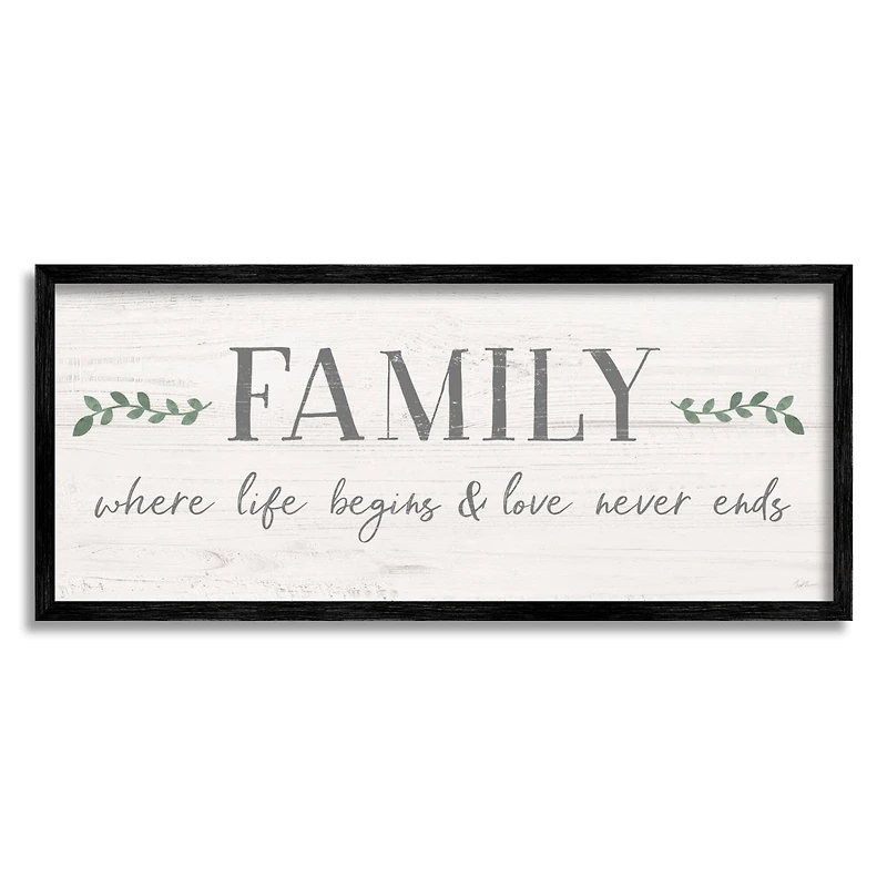 Stupell Industries Family Life Begins Love Never Ends Motivational Phrase Framed Wall Art