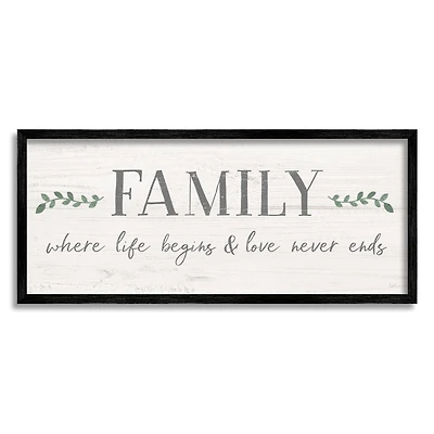 Stupell Industries Family Life Begins Love Never Ends Motivational Phrase Framed Wall Art