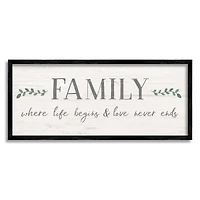 Stupell Industries Family Life Begins Love Never Ends Motivational Phrase Framed Wall Art
