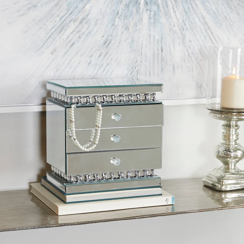 Silver Glam Jewelry Box, 11" x 8" x 11"