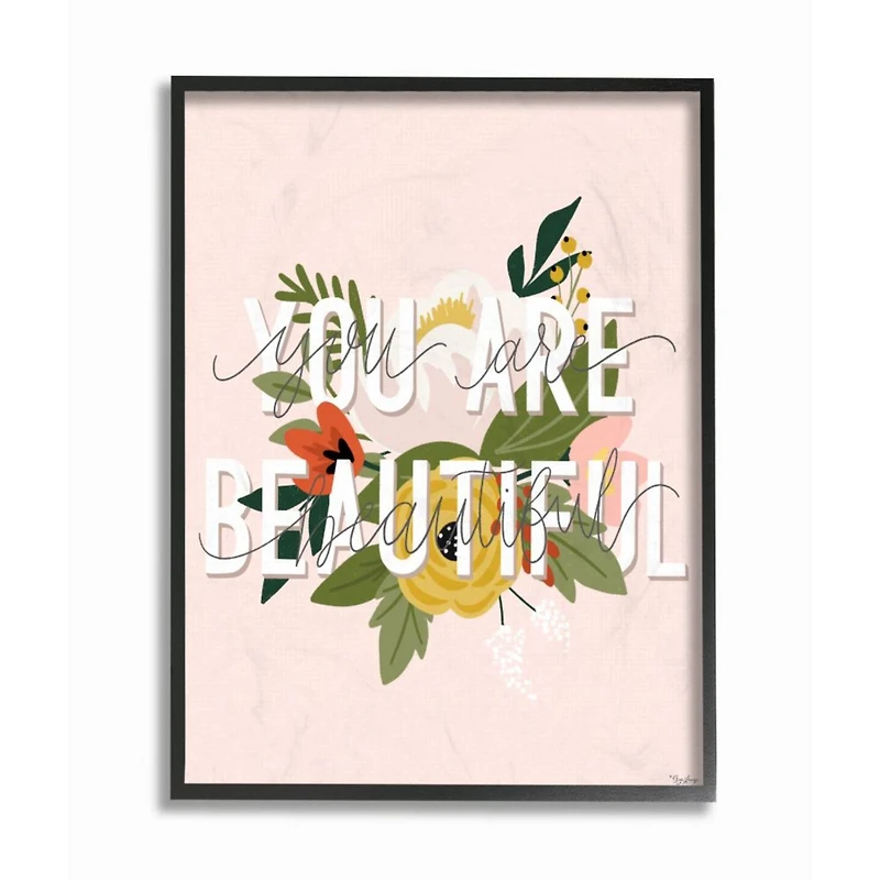 Stupell Industries You Are Beautiful Pink Flower with Black Frame Wall Accent