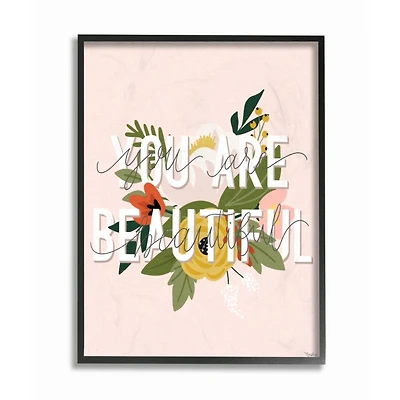 Stupell Industries You Are Beautiful Pink Flower with Black Frame Wall Accent