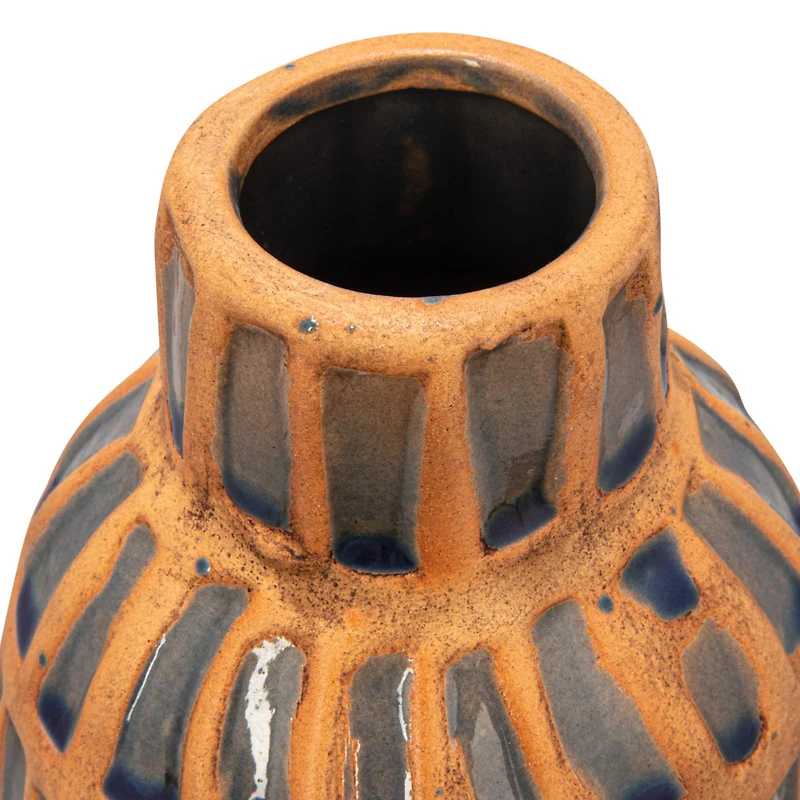 Hello Honey® 14" Natural & Blue Debossed Terra Cotta Vase