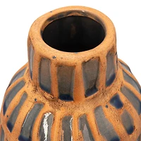 Hello Honey® 14" Natural & Blue Debossed Terra Cotta Vase