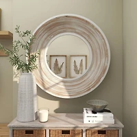 35" Cream Wooden Framed Wall Mirror with White Wash Effect