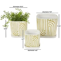 Green Geometric Linear Arch Pattern Ceramic Planter Set