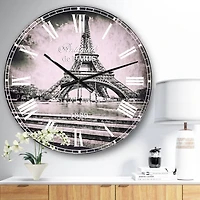 Designart 'Paris Eiffel Towerin Gray Shade French Country Wall Clock