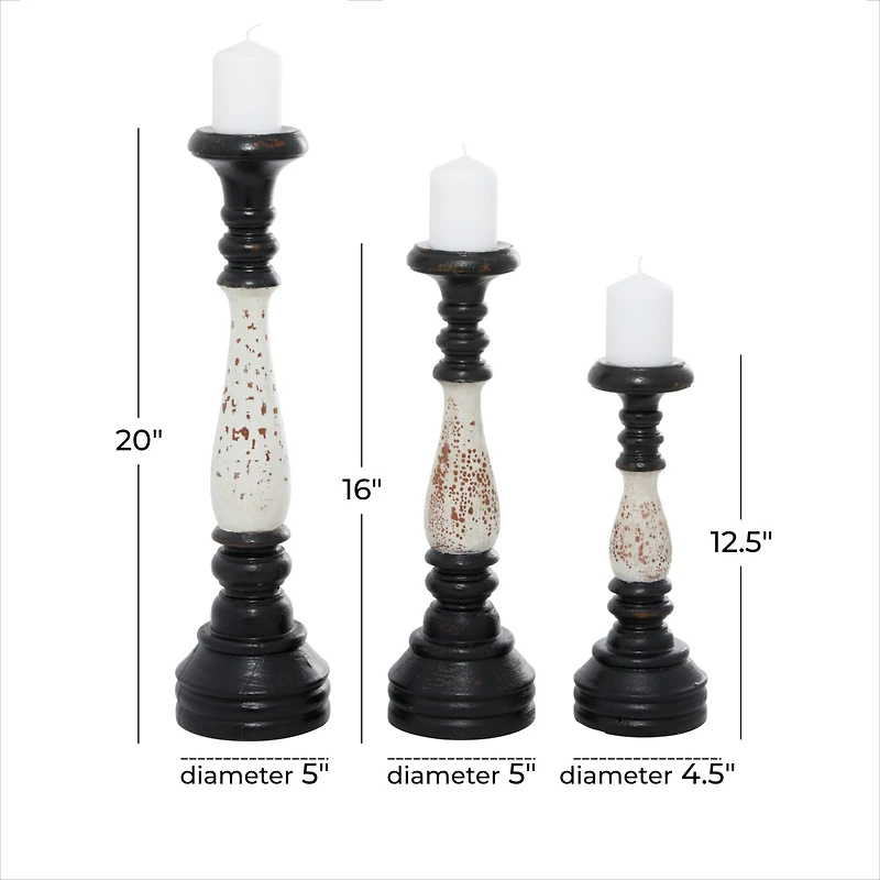 16" Black & White Wood Farmhouse Candlestick Holder Set